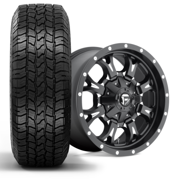 Fuel D517 KRANK + IronMan All Country AT2 Black Milled Wheels for Sale | WheelHero